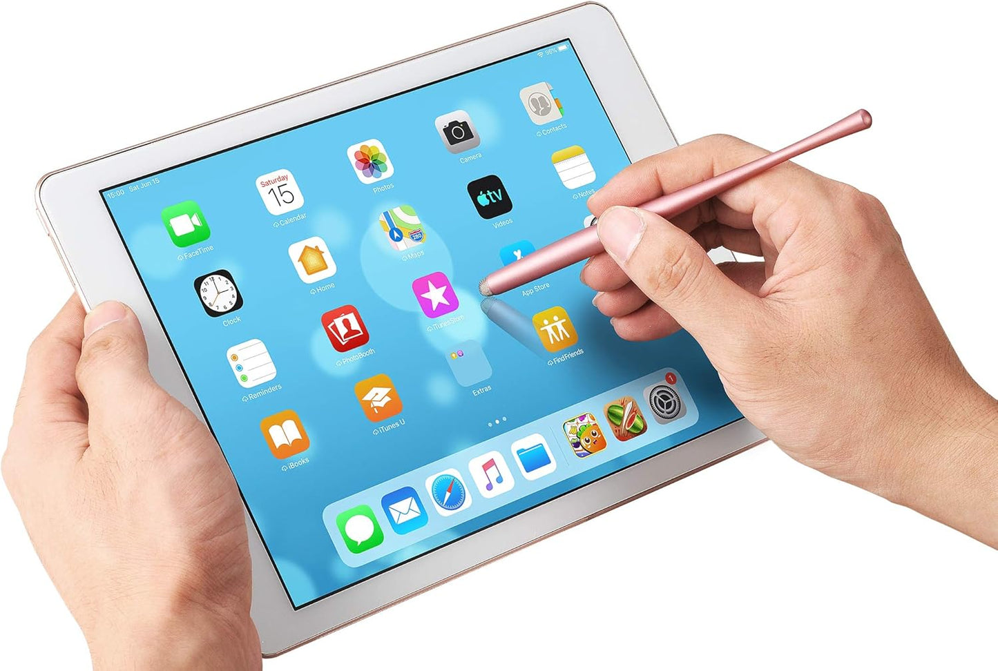 Slim Waist Stylus Pen for Touch Screen, Compatible with iPad, iPhone, Kindle Fire, 8 Extra Replaceable Hybrid Fiber Tips (Pink, Purple, Blue, Rose Gold)