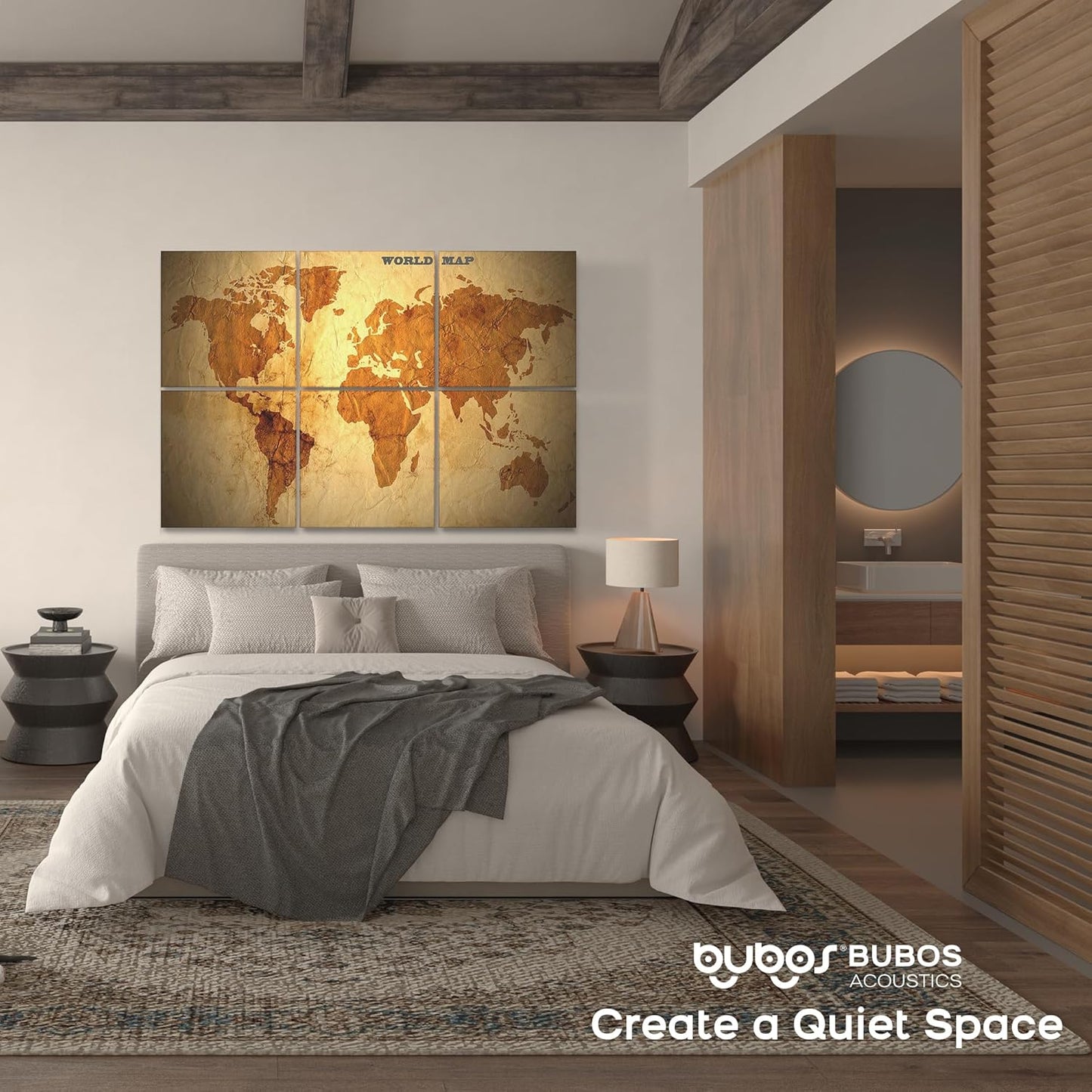 BUBOS 6 Pack Art Acoustic Panels Soundproof Wall Panel,70.8X47.2 Inches Large Sound Absorbing Panel,Self-adhesive Decorative Acoustical Wall Panels, Acoustic Treatment for Home Office(World Map)