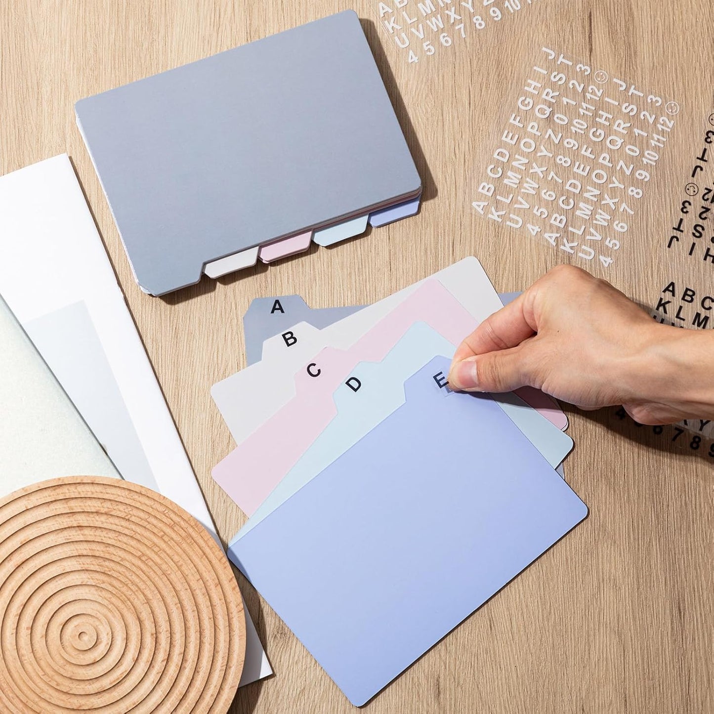 Harloon 52 Pcs Dry Erase Index Card Guide Set Include 50 Index Card Dividers 2 Number Alphabet Sticker with Tabs Photo Dividers for Office Business Back to School Supplies(4 x 6 Inch,Morandi)