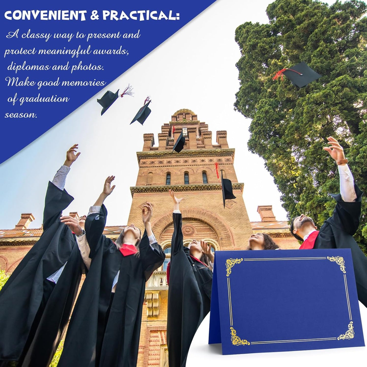 Fainne 80 Pieces Certificate Holders Diploma Holders Document Holder Certificate Covers Certificate Folders with Gold Foil Border for Letter Size 8.5 x 11 Inches Diploma Documents Awards (Royal Blue)
