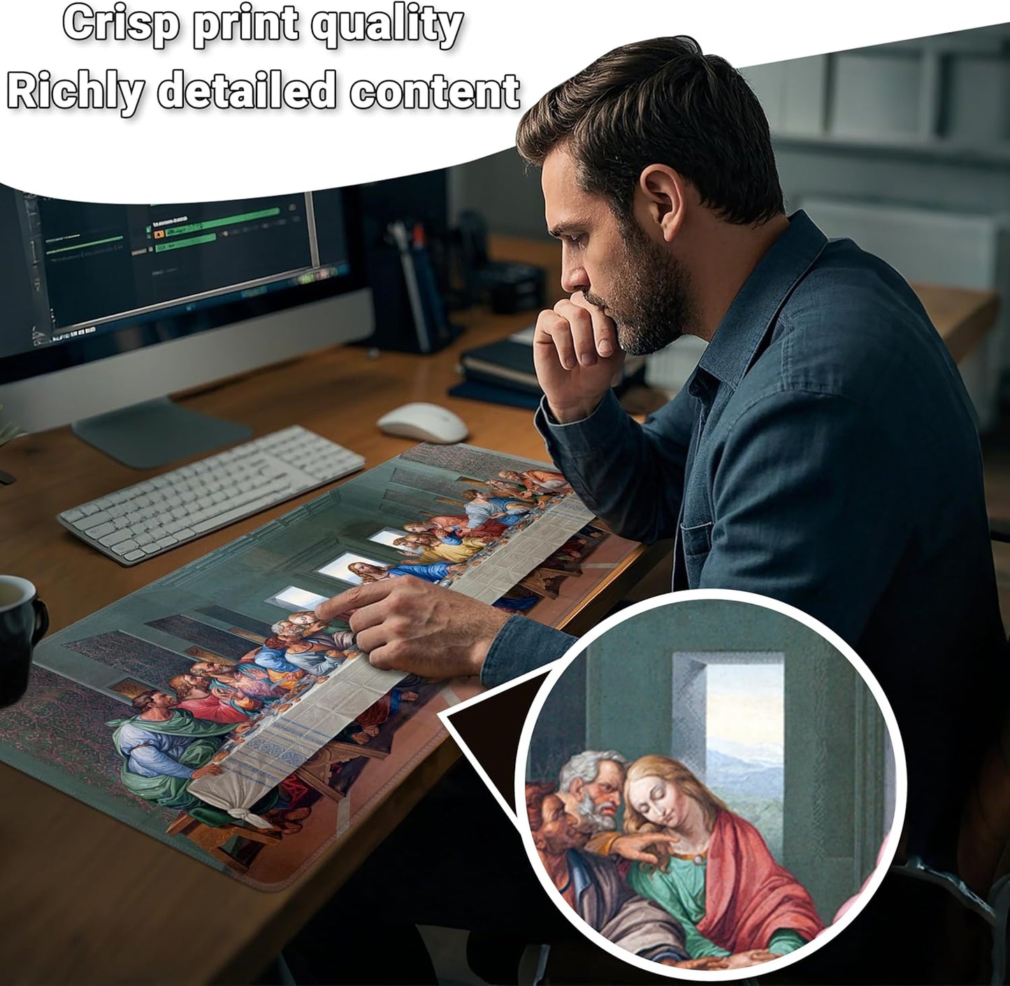 Mouse Pad with Last Supper – Religious Scenario Desk Pad – Portable Computer Mousepad – Gaming, Office, Waterproof, Non-Slip, Stitched Edges 35.5 x 15.7inches x 3mm