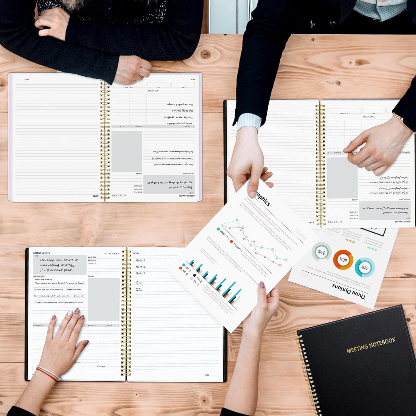 SUNEE Half Meeting Half Note - 8.5"x11" Professional Notebooks for Work - 160 Pages, A4 Size Project Planner, Spiral Meeting Agenda/Minutes Organizer for Women Men, Note Taking, Office & Business