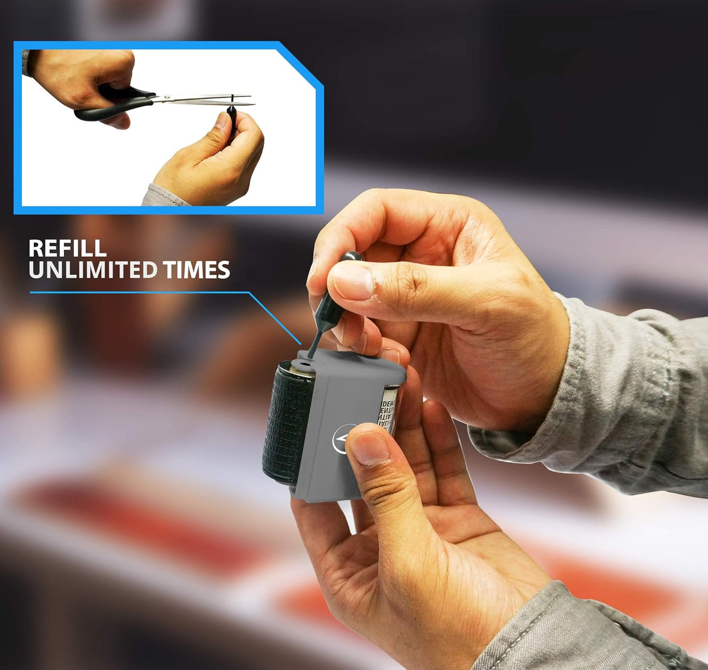 Vantamo Identity Theft Protection Roller Stamp for Hiding Sensitive Information, Wide Confidential Stamp with 6 Ink Refill, Security Stamp Roller for Identity Theft Prevention, Classy Gray