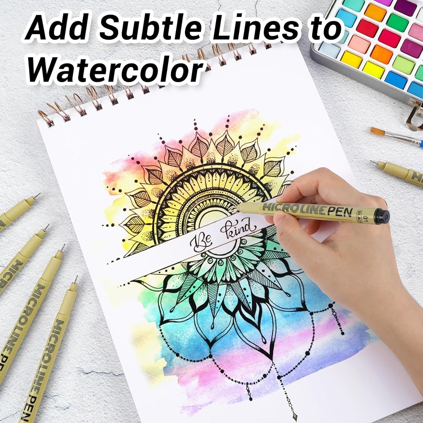 KERIFI 01 Fineliner Ink Pens, 0.25mm Black Micro Fine Point Drawing Pens Waterproof Archival Ink Multiliner Pens for Artist Illustration, Sketching, Technical Drawing, Zentangle, Scrapbooking (6 Pack)