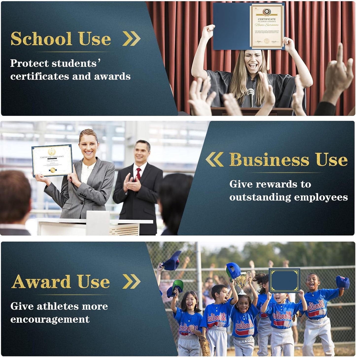 30 Packs Certificate Holders, Navy Blue Certificate Covers, Diploma Holders, Certificate Folders with Gold Foil Border for Letter Size 8.5" x 11" Certificates, Diploma, Documents, Award Cover