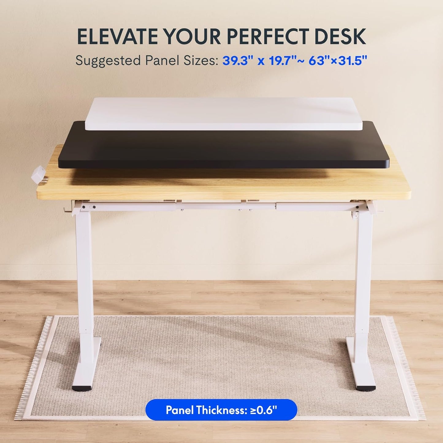 FLEXISPOT Standing Desk Frame with Clamp Power Strip and Cable Management Tray, Electric Sit Stand Desk Base with Memory Controller for Home and Office (White Frame Only)