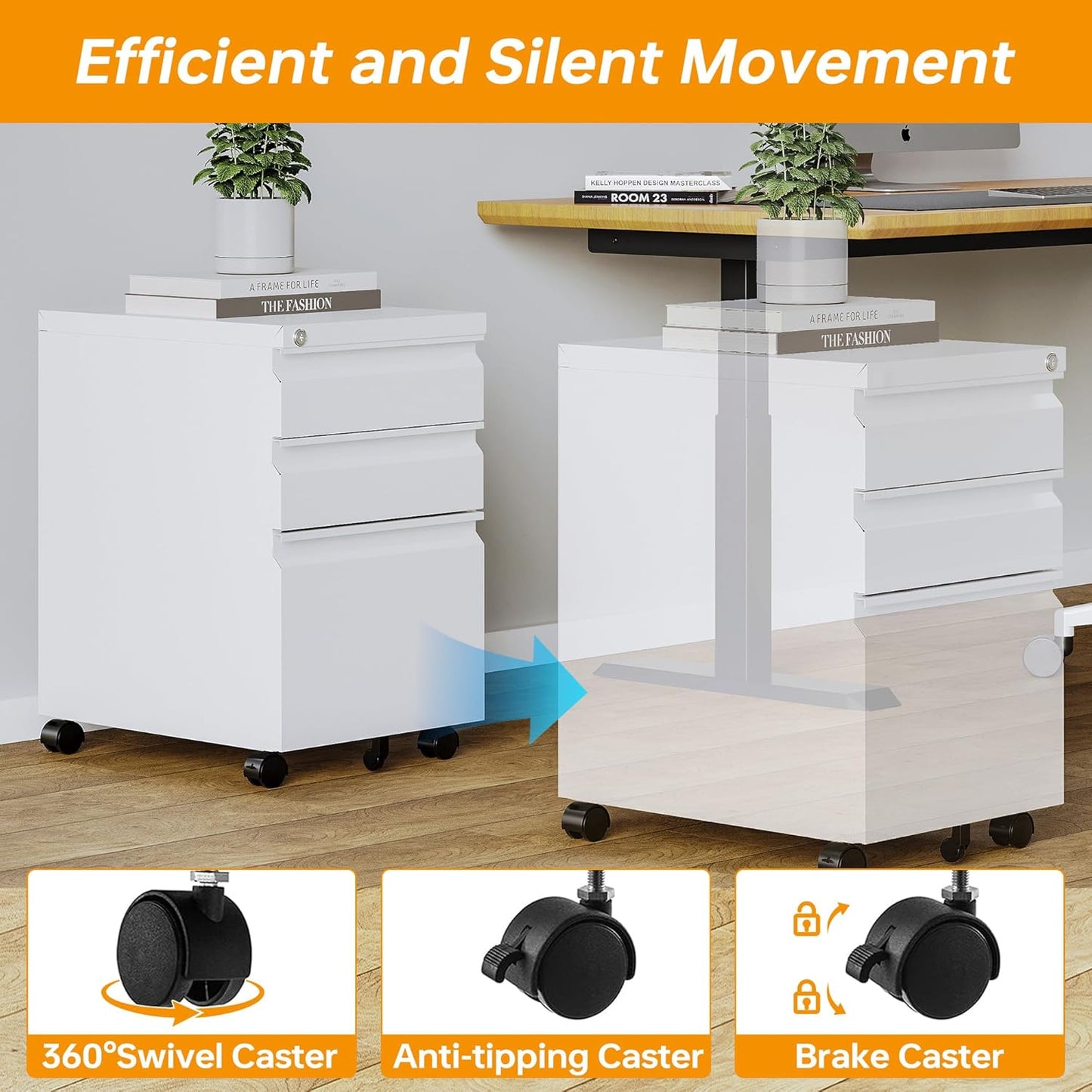 STANI Mobile File Cabinet with Lock Under Desk Metal Filing Legal/Letter File Folders Rolling Cabinet Metal File Cabinets Filing on Wheels with Drawers Assembly Required