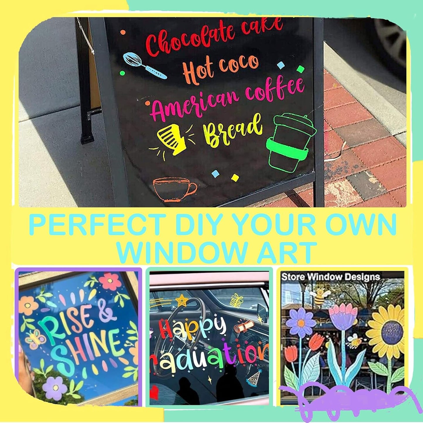 Window Chalk Markers for Cars Glass Washable, 8 Colors Macaron Jumbo Liquid Chalk Marker Pens with 10mm 3 in 1 Nib Wide Tip, Chalkboard Markers Car Window Paint Pen for Auto, Mirror, Poster