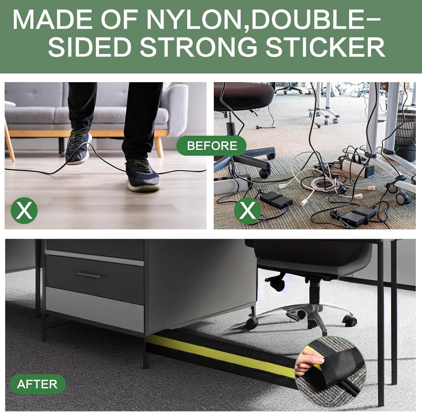 WILLBOND Grip Floor Cable Cover Cords Protector Management Only for Commercial Office Carpet(147.64 ft,Black and Yellow)