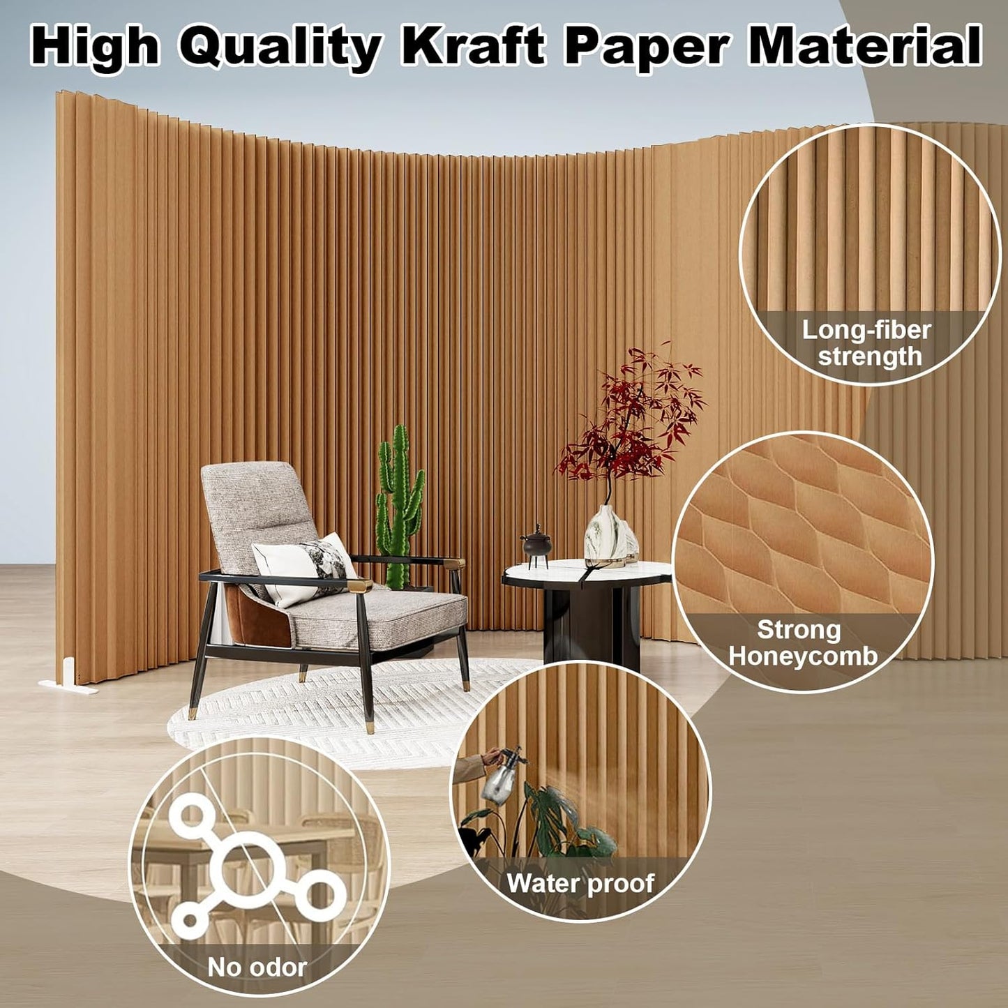 Paper Room Divider,Portable Office Partition Wall,Folding Privacy Paper Screen,Wall Dividers for Room Seperation,Freestanding Partition for Home Office Studio Exhibition,Brown -L16.4*W1.15 *H5.91 ft