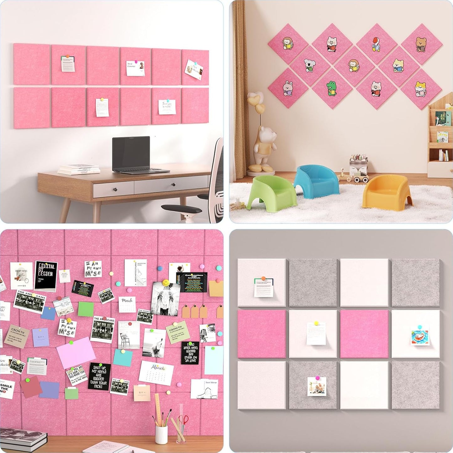 Large Cork Boards for Walls – 48 x 36 Self Adhesive Felt Wall Tiles, Ideal for Office Black Bulletin Board, Easy to Install Pin Board Photo Board