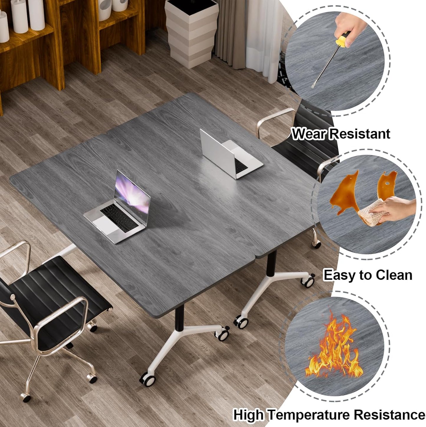 Folding Conference Table, Modern Large Conference Room Tables with Flip-Top Design, Foldable Conference Table Meeting Table with Wheels, Mobile Seminar Training Tables for Office Classroom (2, Oak)