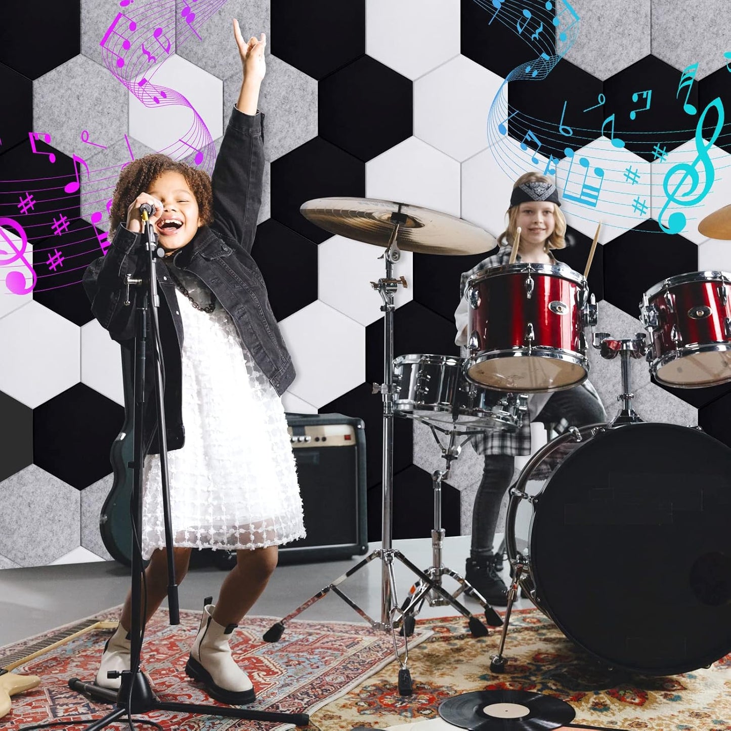 18 Pack Hexagon Acoustic Panels, 12" X 10" X 0.4" High Density Sound Absorbing Panels Soundproof Wall Panels For Home Sound proof Insulation Beveled Edge Studio Treatment Tiles (Gray)