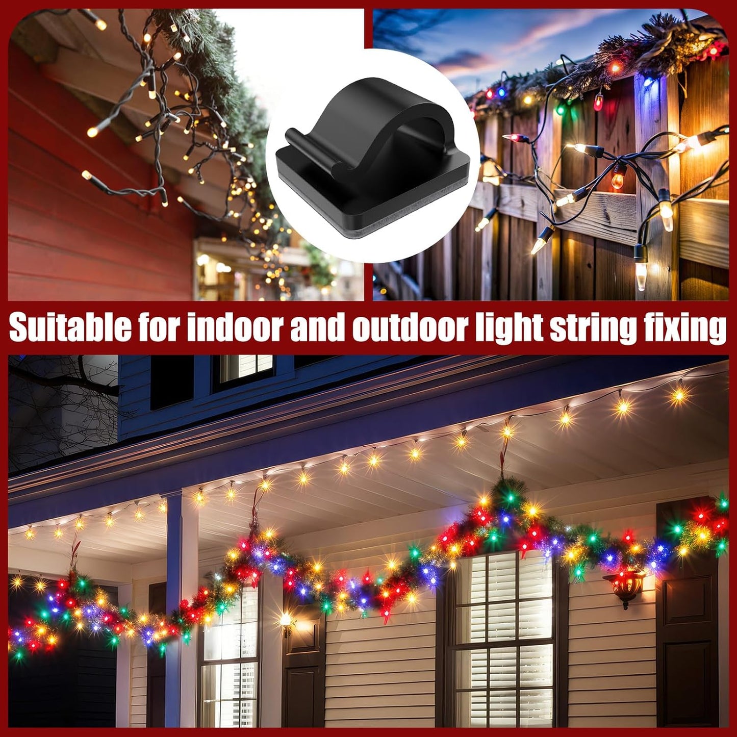 Blulu 100 Pcs Adhesive Cable Clips Bulk Wire Holder for Cord Organizer Clips Cable Management Outdoor Light Hooks for Christmas Wall String Lights Fairy Lights