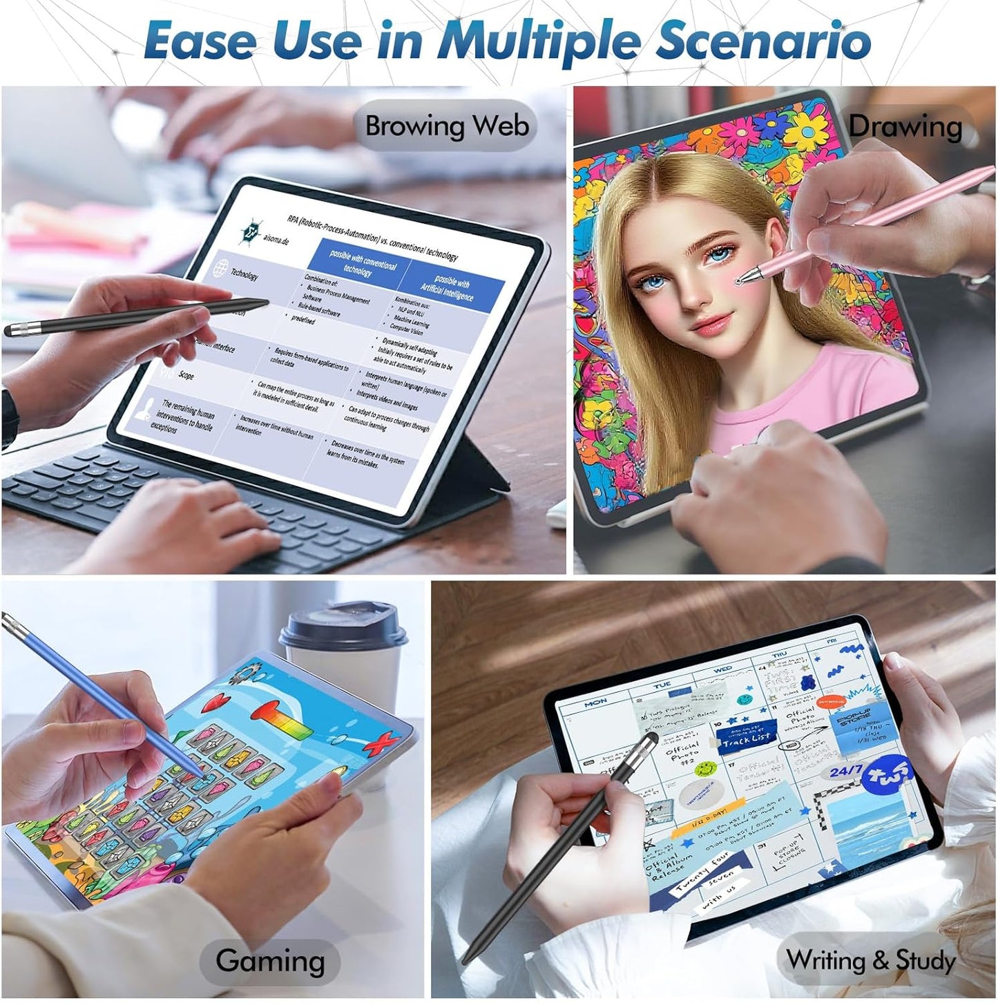 Stylus Pen for Touchscreen, 3-in-1 Rubber Disc Stylus, High Sensitivity and Precision, Universal Stylus Pen Compatible for Ipad,iPhone Android Kindle All Capacitive Tablets