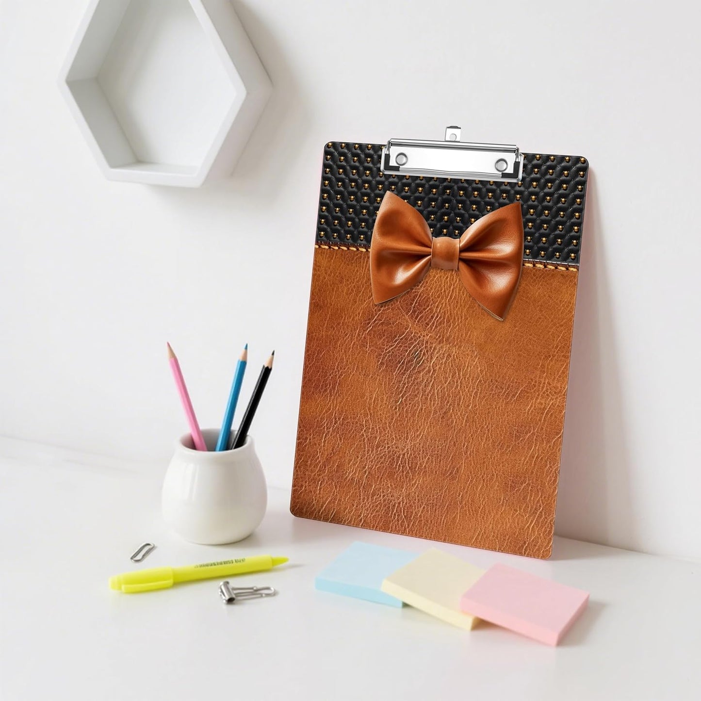 Leather Bow Plastic Clipboards,Decorative Plastic Acrylic Clipboard for Teacher Social Worker Students Office Supplies 8 * 12