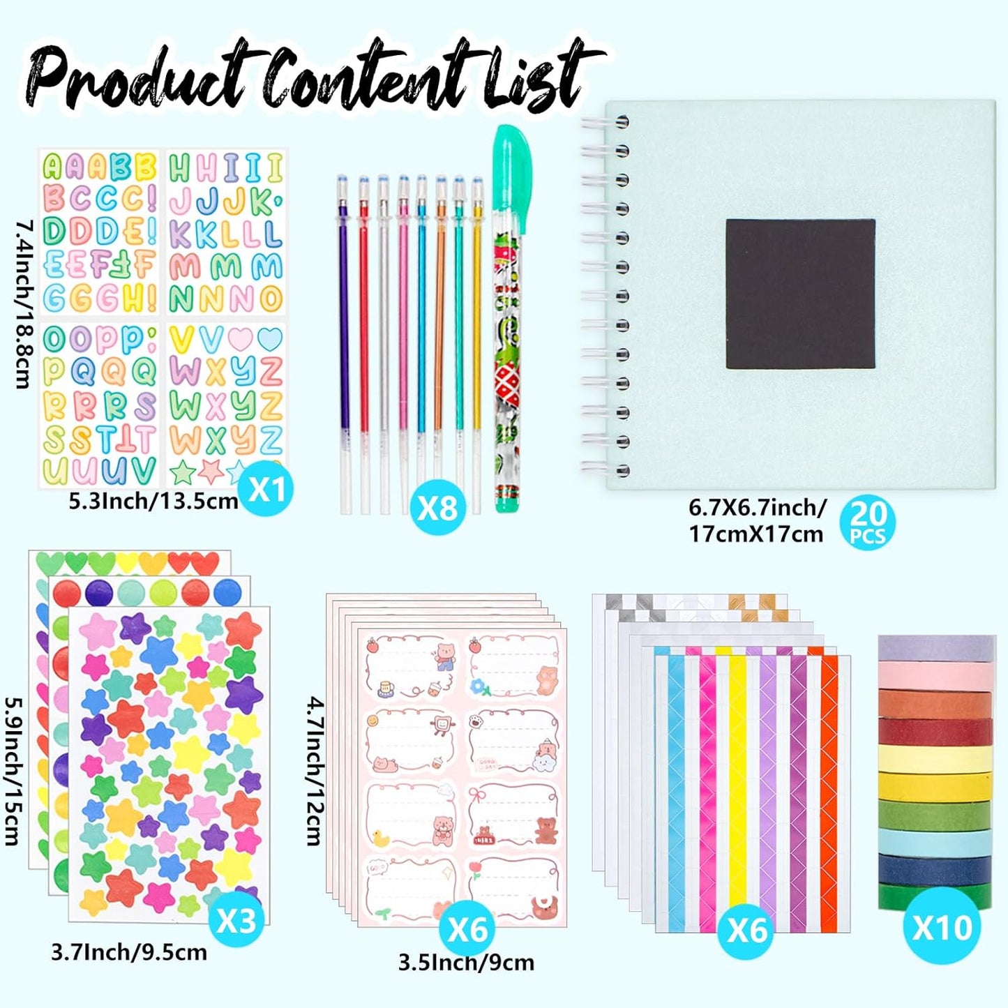 Kid Scrapbook Photo Album Hard Cover DIY Photo Album for Kids Instant Camera Print Paper with DIY Accessories (Blue)