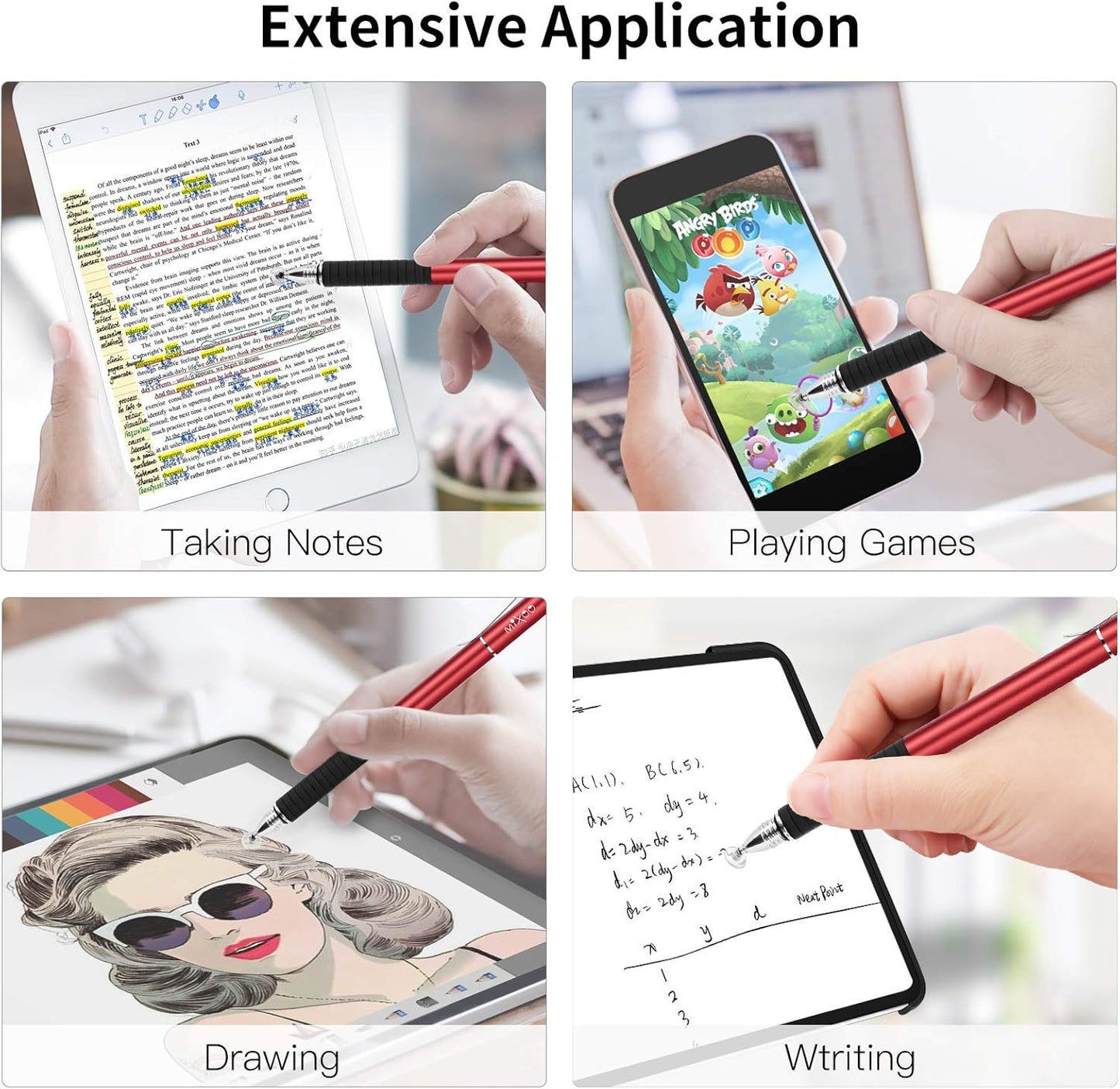 Mixoo Stylus Pens for Touch Screens - Disc & Fiber Tip 2 in 1 High Sensitivity Universal Stylus for iPad, iPhone, Tablets and Other Capacitive Touch Screens (Red)