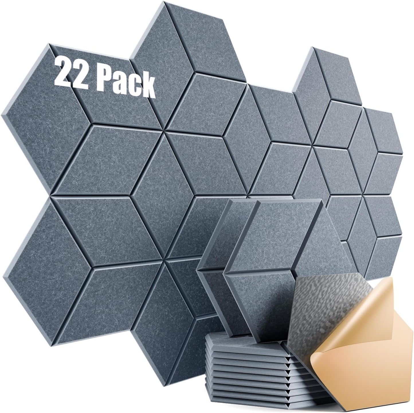 22 Pack Self-adhesive Acoustic Panels 12" X 10" X 0.4" - Sound Proof Foam Panels with High Density, Y-Lined Design, Flame Resistant, Absorb Noise and Eliminate Echoes(Gray)
