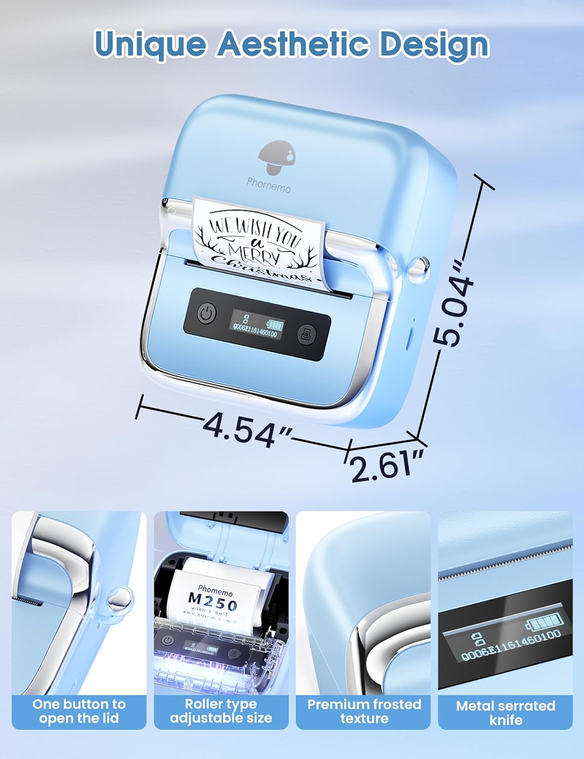 Phomemo M250 Label Maker, 3" Thermal Barcode & Address Printer - Portable Label Maker for Business, Home & Logos, Sticker Printer Compatible with Phones & PCs, with 100 Labels, 40x30mm