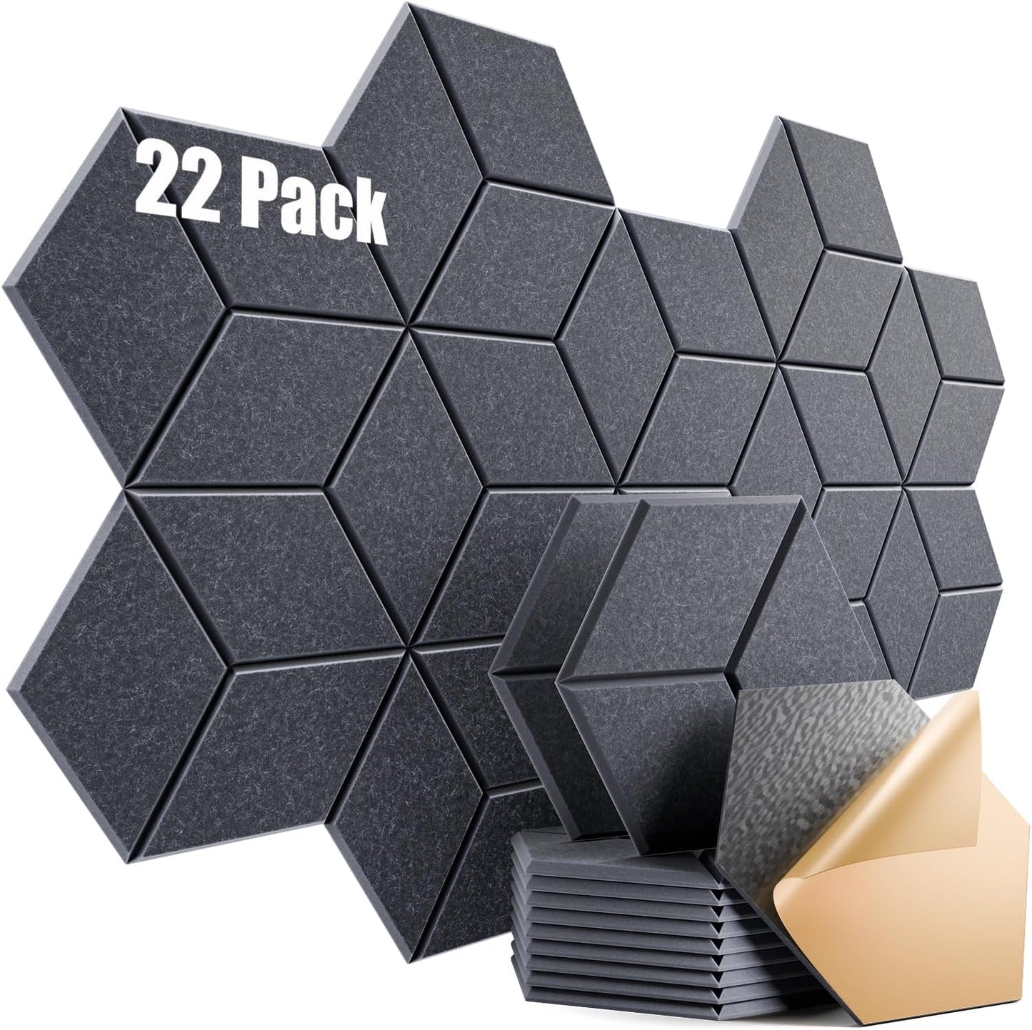 22 Pack Self-adhesive Acoustic Panels 12" X 10" X 0.4" - Sound Proof Foam Panels with High Density, Y-Lined Design, Flame Resistant, Absorb Noise and Eliminate Echoes(Dark Gray)