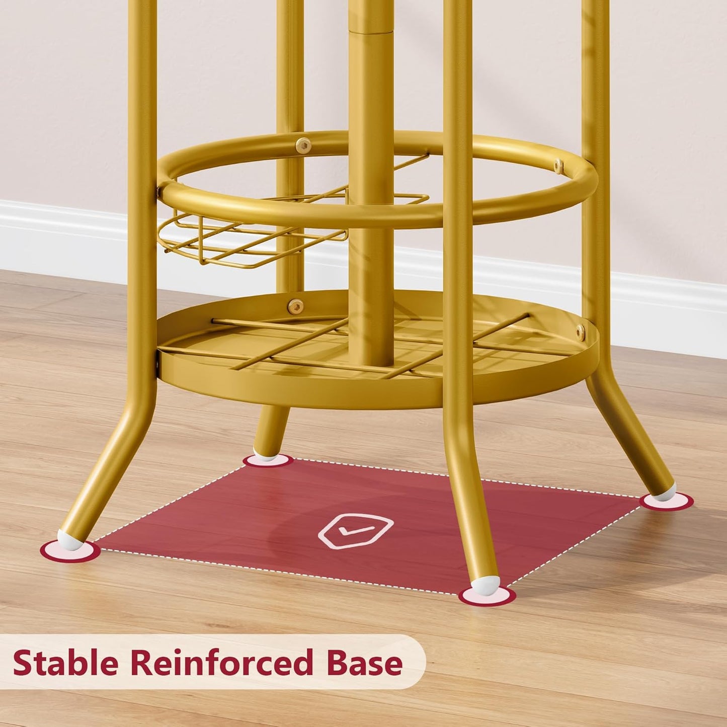 Tajsoon Coat Tree with Umbrella Holder, Coat Rack Freestanding, Coat Hangers Stand with 16 Hooks, Standing Coat Rack for Living Room, Bedroom, Office, Gold