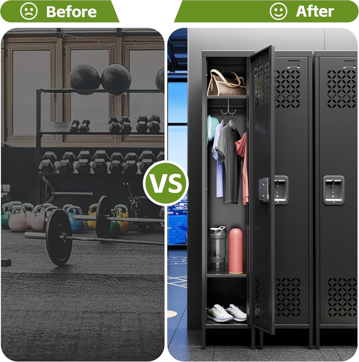 1 Door Metal Locker with Adjustable Shelves and 3 Hooks,Metal Lockers for Employees for Gym,School,Office,Home,Garage,Assembly Required,Black