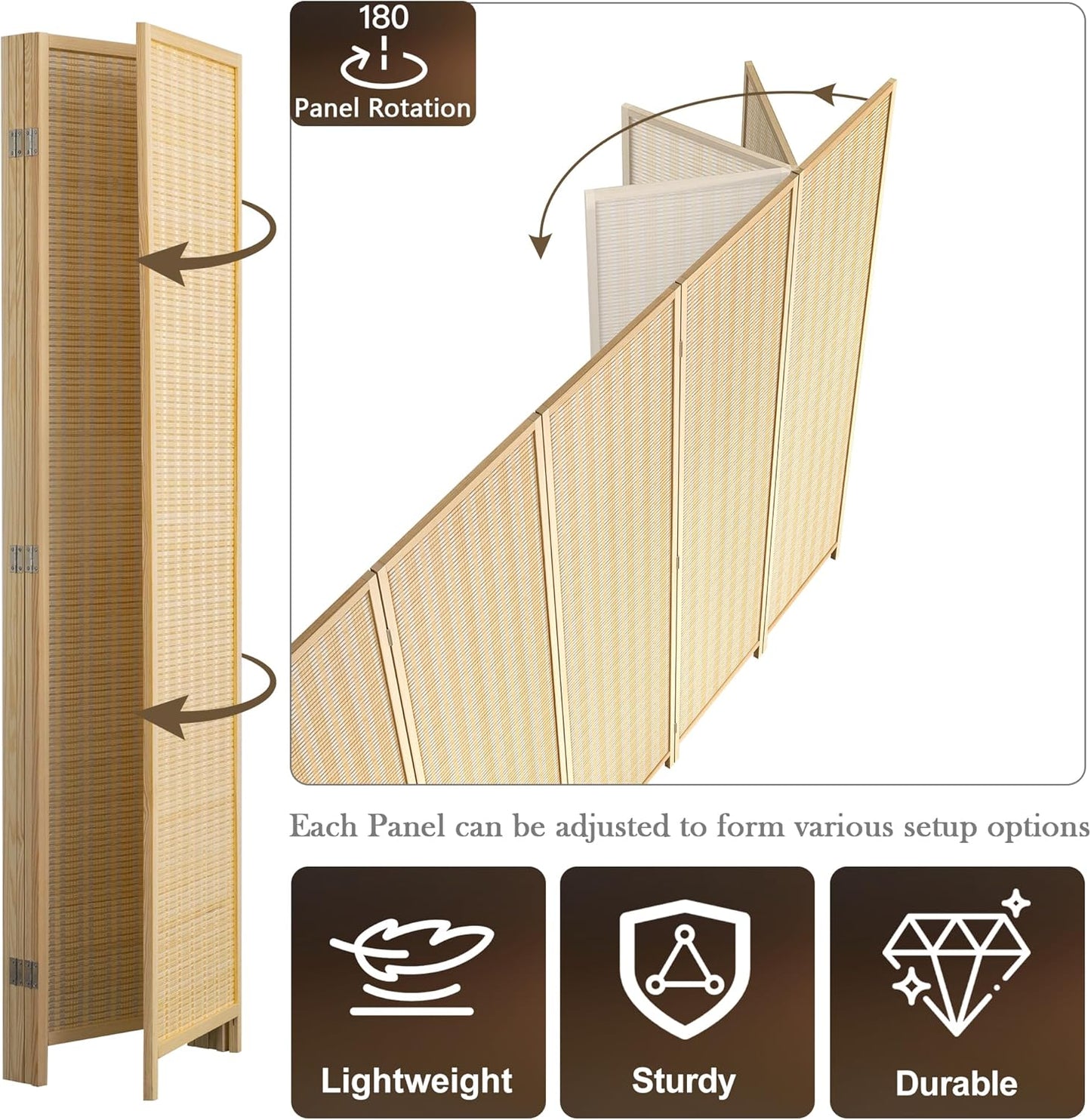 WelFurGeer 8 Panel Bamboo Room Divider, Folding Privacy Screen for Room Separation, Natural Wood Room Partitions and Dividers, Patio Privacy Panels, Decorative Wall Divider for Home, Office, Studio