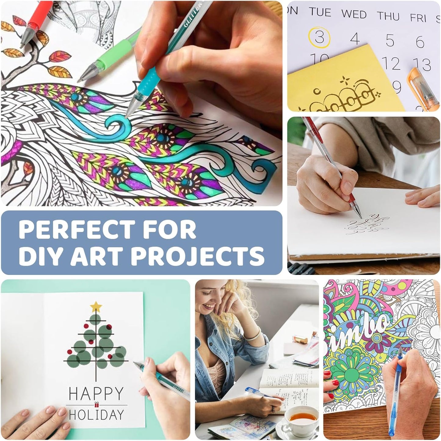 200 Pack Gel Pen Set 100 Colored Gel Pen with 100 Refills,Glitter Gel pens 40% More Ink with Canvas Bag for Kids Coloring Books Drawing Crafts Scrapbooks Journaling Planner