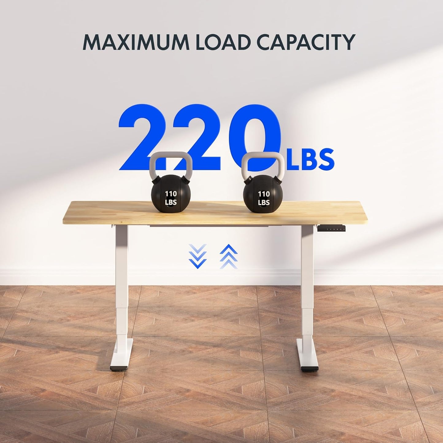 FLEXISPOT E6 Essential Rubber Solid Wood 3 Stages Dual Motor 55x24 Inch Electric Height Adjustable Standing Whole-Piece Board Sit Stand Up Desk (White Frame + Solid Wood Desktop)