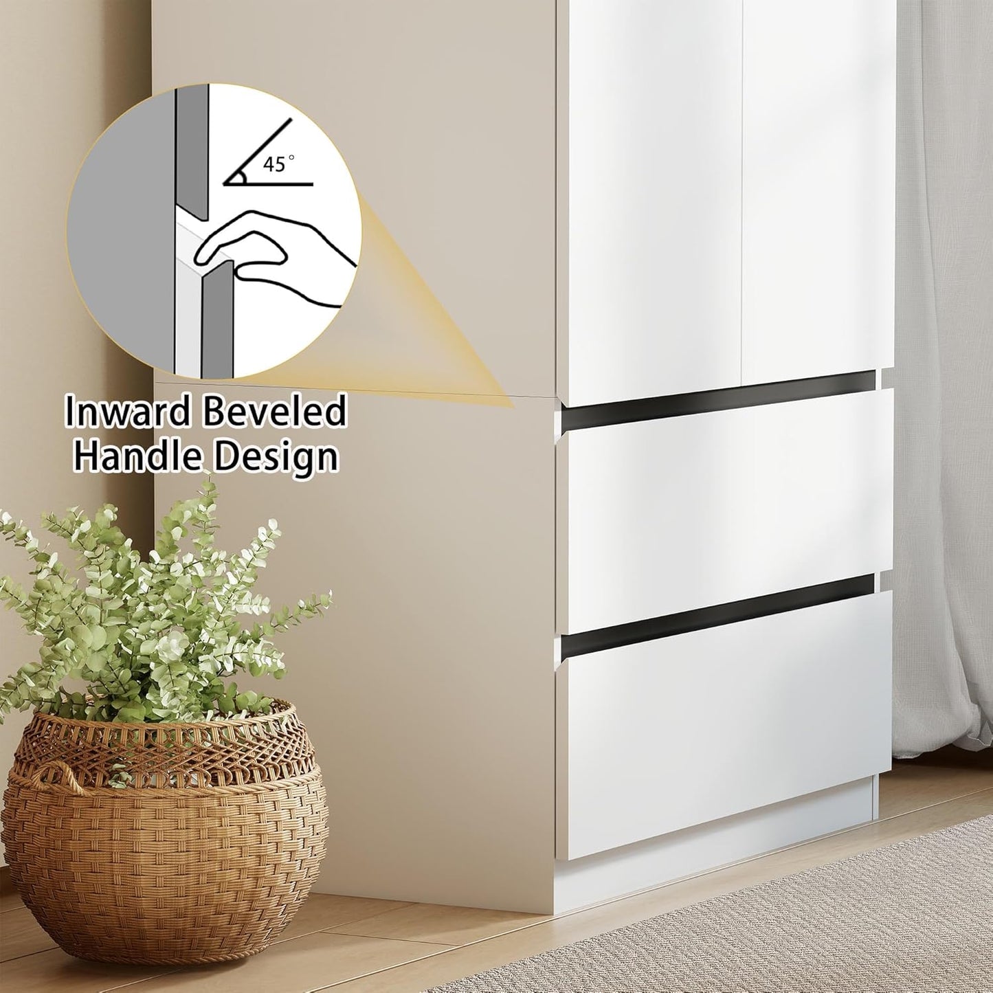 White Wardrobe Closet with Doors: 75" Large Capacity Bedroom Armoire, Wooden Cabinet with 6 Drawers, Hanging Storage Shelves with Hanging Rod (Contemporary, 3)