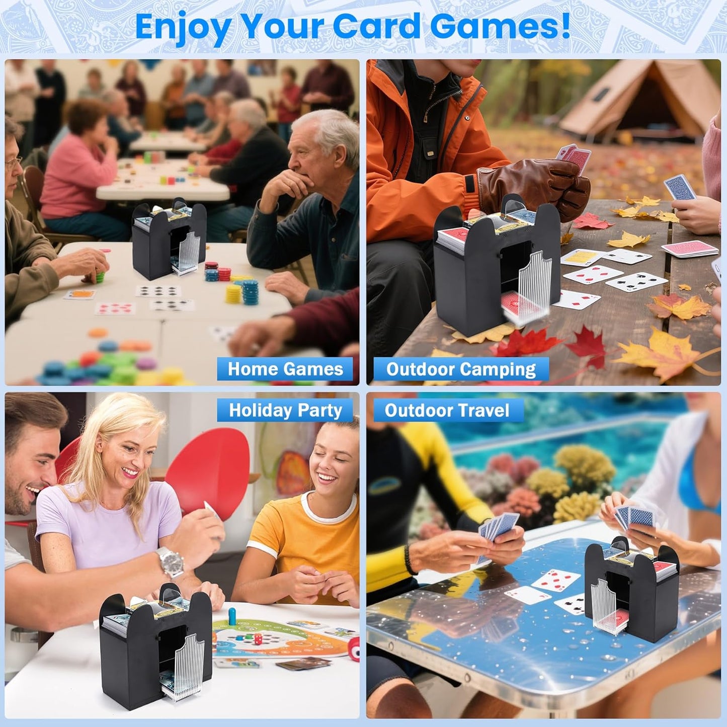 Automatic Card Shuffler 6 Deck Heavy Duty Electric Card Shuffler, USB/Battery-Operated Casino Playing Card Shuffler for Card Games