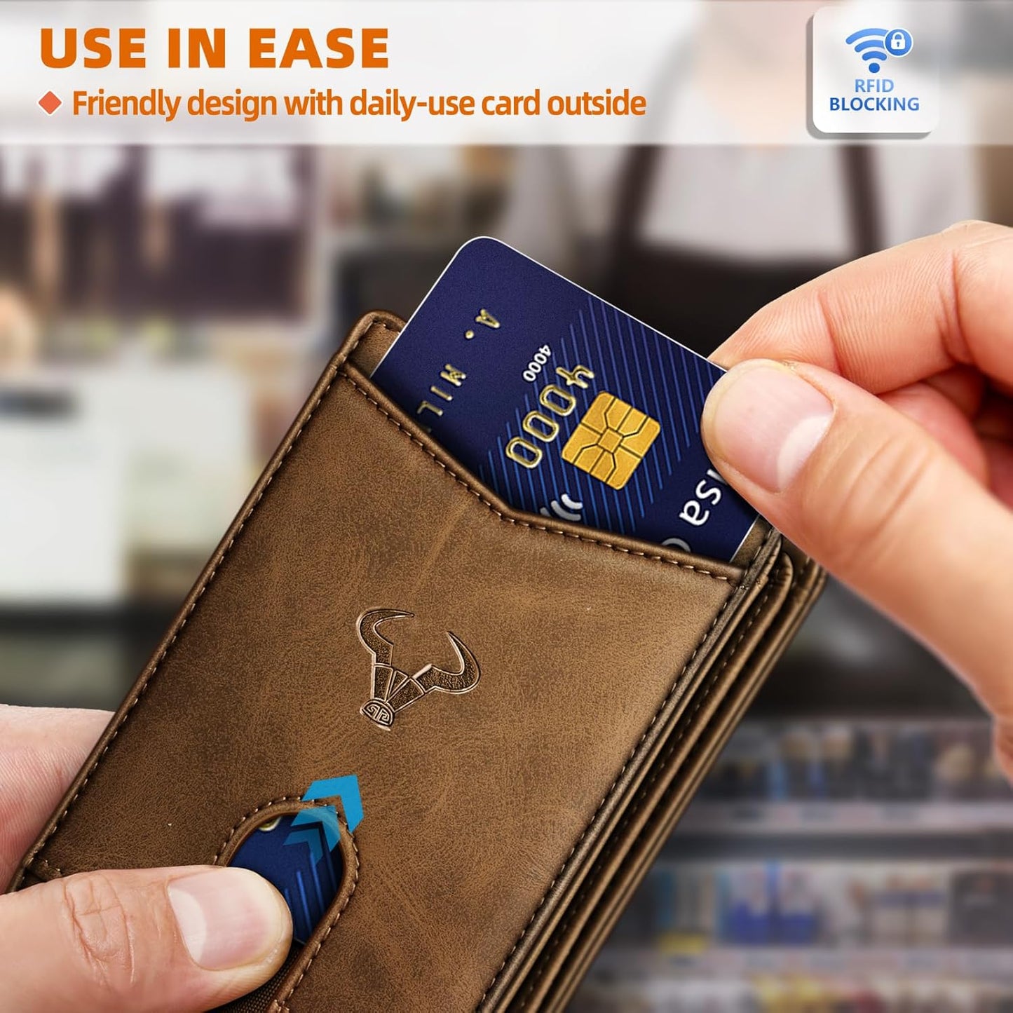 BULLIANT Men Wallet, Slim Leather Wallet Front Pocket Card Holder Gift For Men 11 Slots RFID Blocking