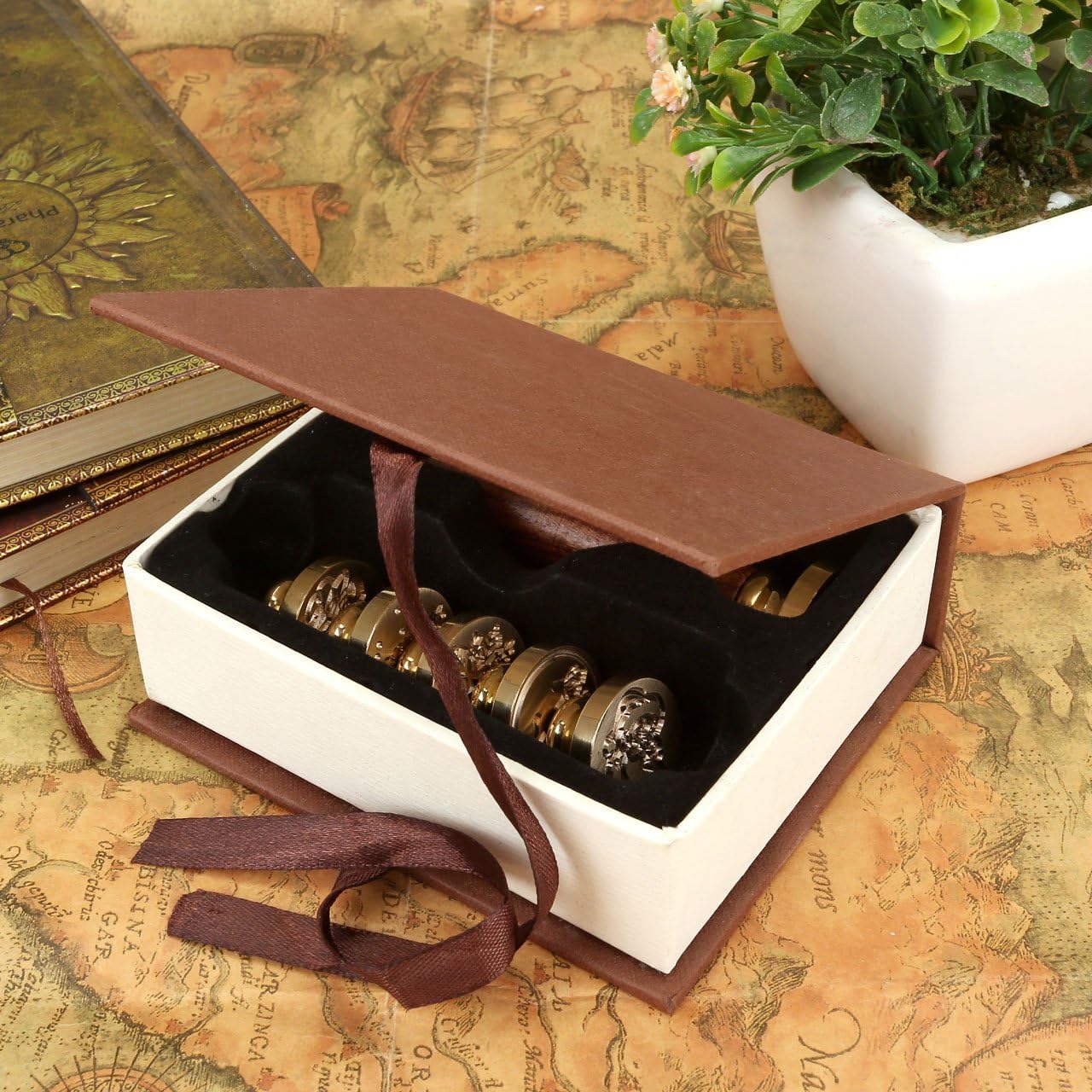 Yoption 6 Pcs Wax Seal Stamp Set, Romantic Rose Heart Flower Crown Sealing Wax Stamps Kit, Wooden Handle with Brass Head for Wedding Invitation Cards Christmas Gift