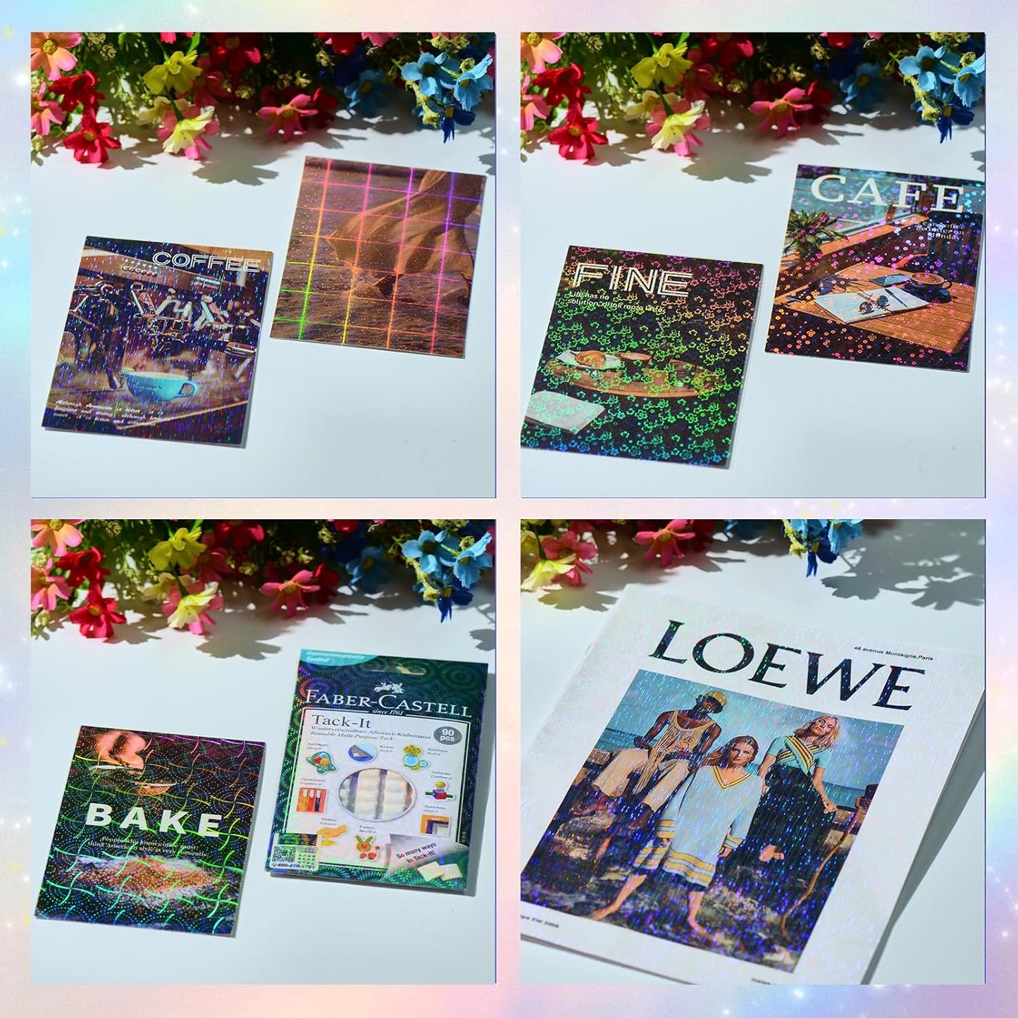 36 Sheets Holographic Sticker Paper, Clear Vinyl Laminate Film for Stickers Self-Adhesive, Transparent Overlay Lamination Sticker Paper Waterproof, 6 Patterns-8.5x11 Inch