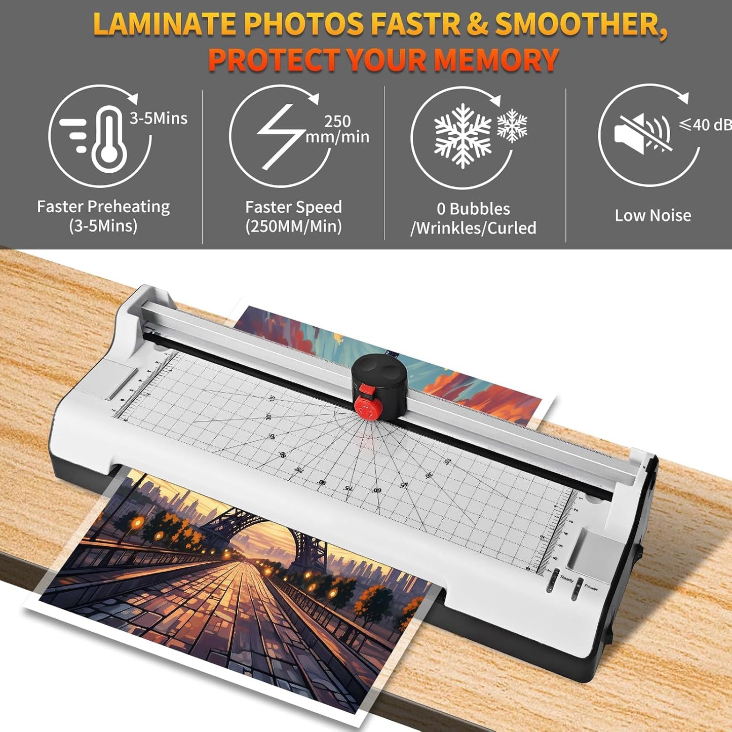 9 Inch Laminator Machine for Documents and Photos, 7 in1 A4 Thermal Laminator Machine with Never Jam Technology, 15 Laminating Sheets, 5 Mil Thick, Use for Home Office School