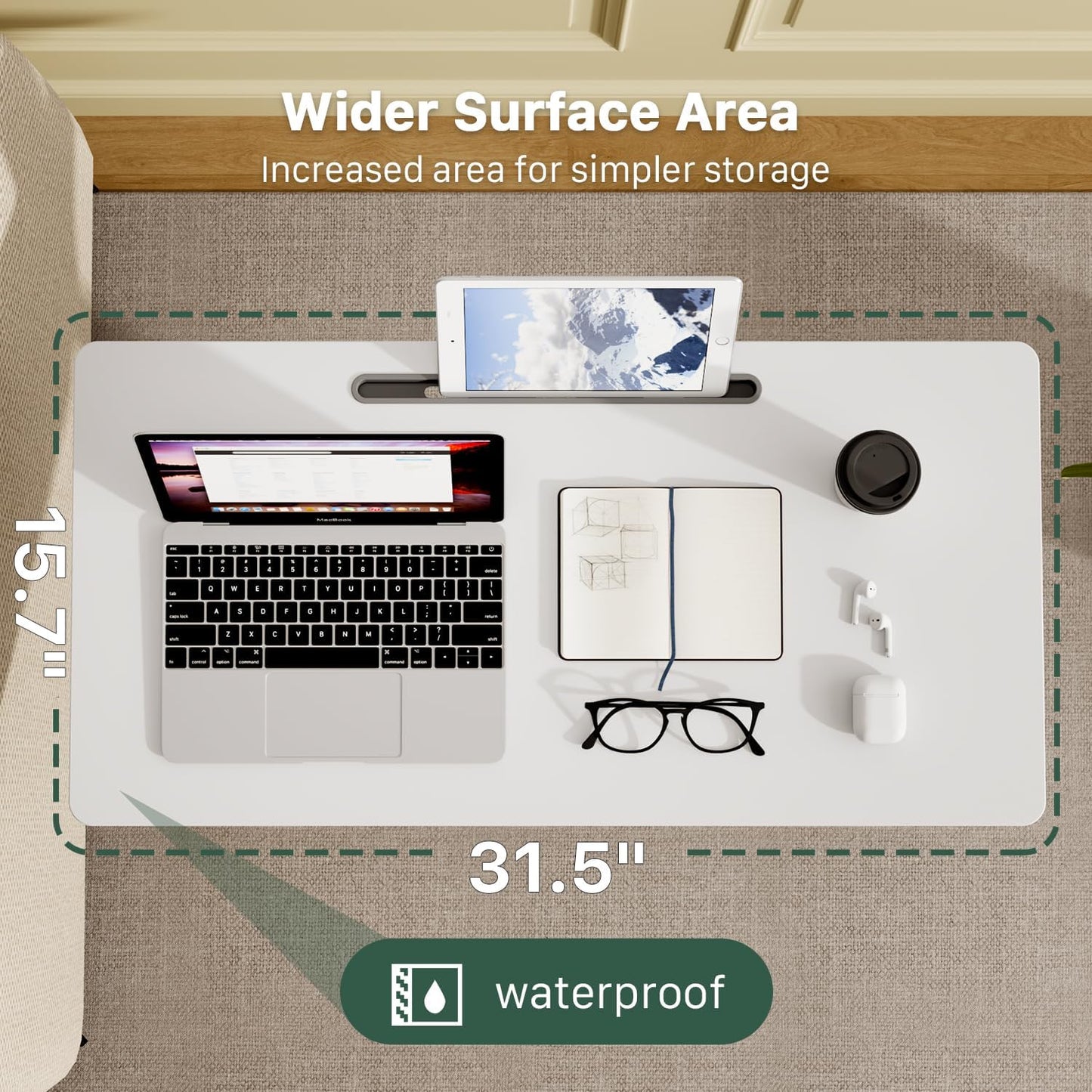 Mobile Standing Desk, Pneumatic Adjustable Rolling Desk(31.5 Inches), Portable Laptop Desk with Wheels, Overbed Bedside Table Laptop Table for Couch, Home, Office, White