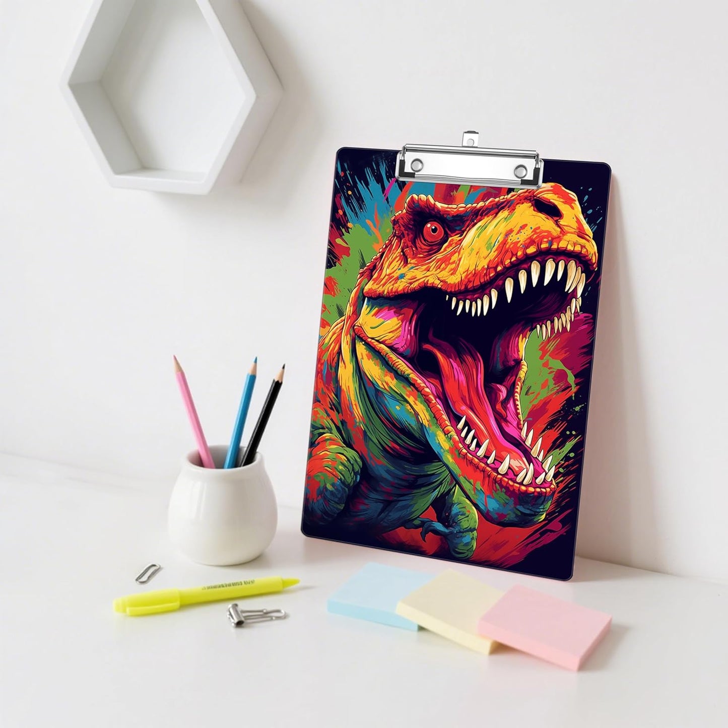 Dinosaur Plastic Clipboards,Decorative Plastic Acrylic Clipboard for Teacher Social Worker Students Office Supplies 8 * 12
