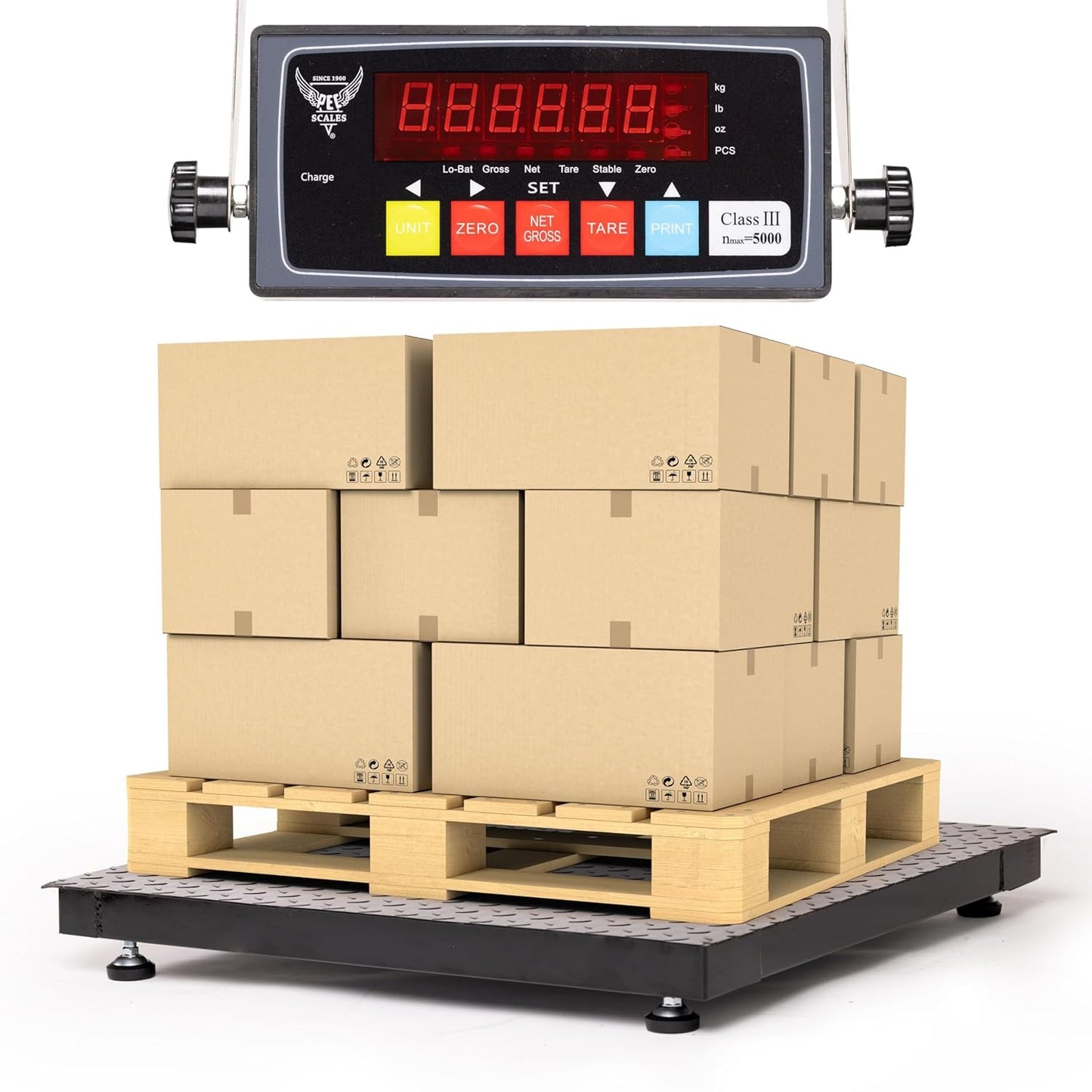 36"x36" Industrial Floor Scale, Heavy-Duty Warehouse Scale with Digital Indicator, Accurate Pallet Scale for Postal Luggage Shipping Mailing Weighing