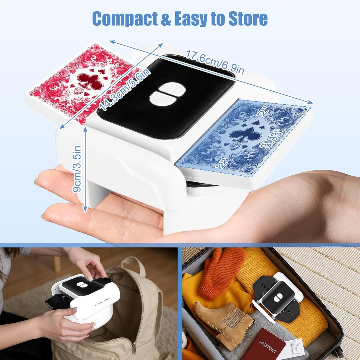 BEE&FLOWER Card Shuffler Rechargeable Automatic Shuffler Low Noise Fast Shuffle for 1–2 Decks with Auto/Manual Modes Compatible with Poker, Blackjack, Texas Hold’em, Bridge, Popular Card Games