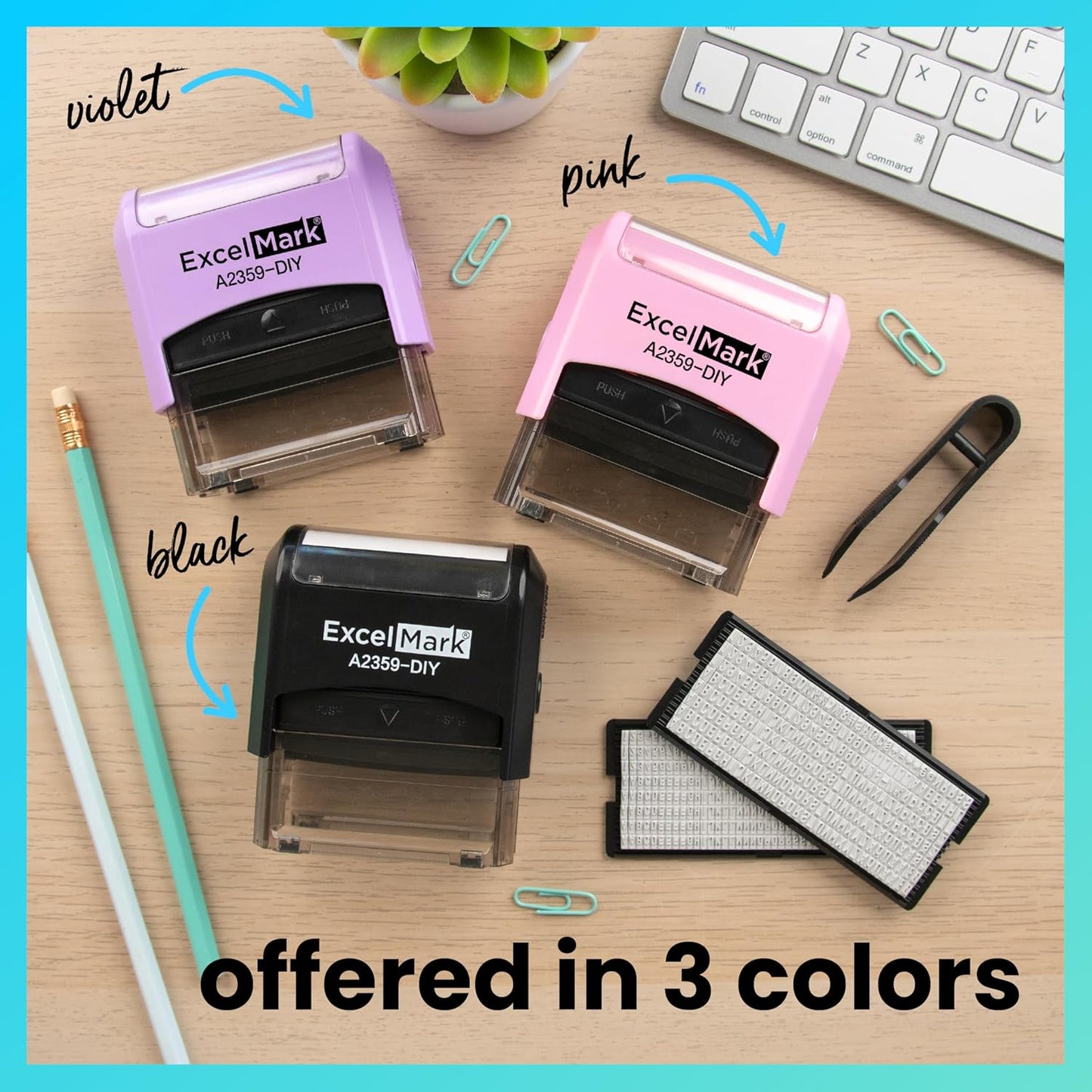 ExcelMark Self-Inking DIY Custom Rubber Stamp Kit - Personalized Stamper for Business or Home - Address Stamp, Message Stamp, and More (Purple)