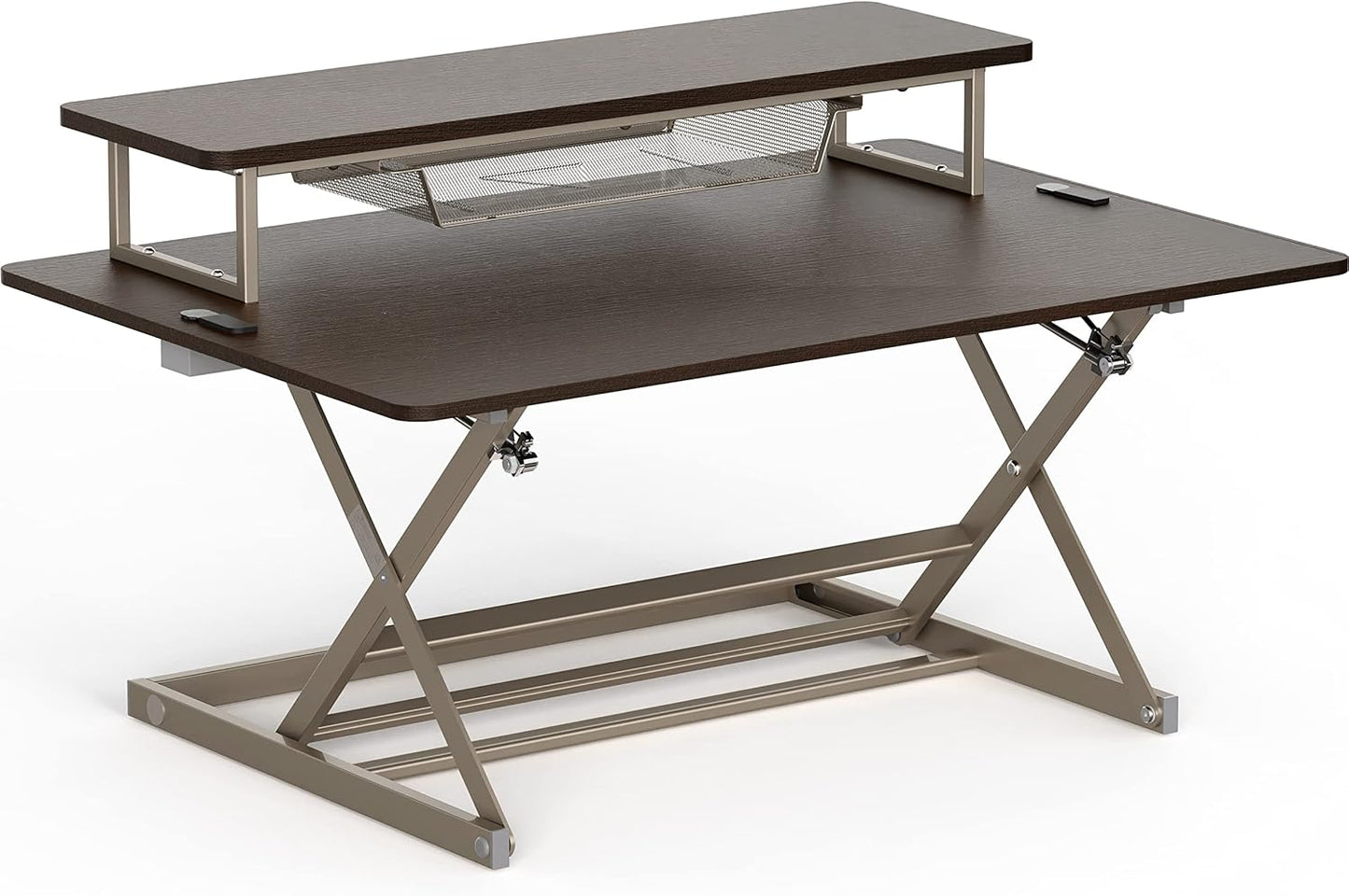 SHW 36-Inch Over Desk Height Adjustable Standing Desk with Monitor Riser, Espresso