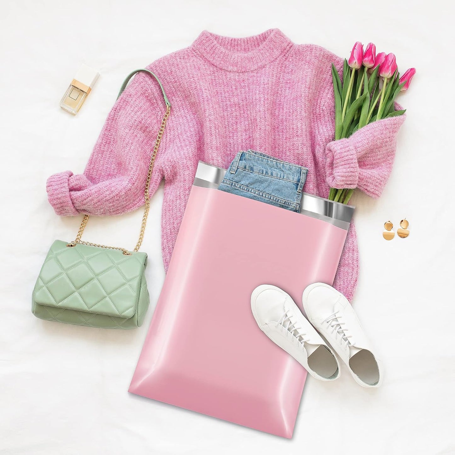 Fuxury Poly Mailers 12x15.5Inch 50 Pcs, Waterproof Shipping Bags for Clothing, Strong Adhesive Shipping Envelopes for Small Business, Self Seal Mailers Poly Bags Mailing Envelopes Light Pink