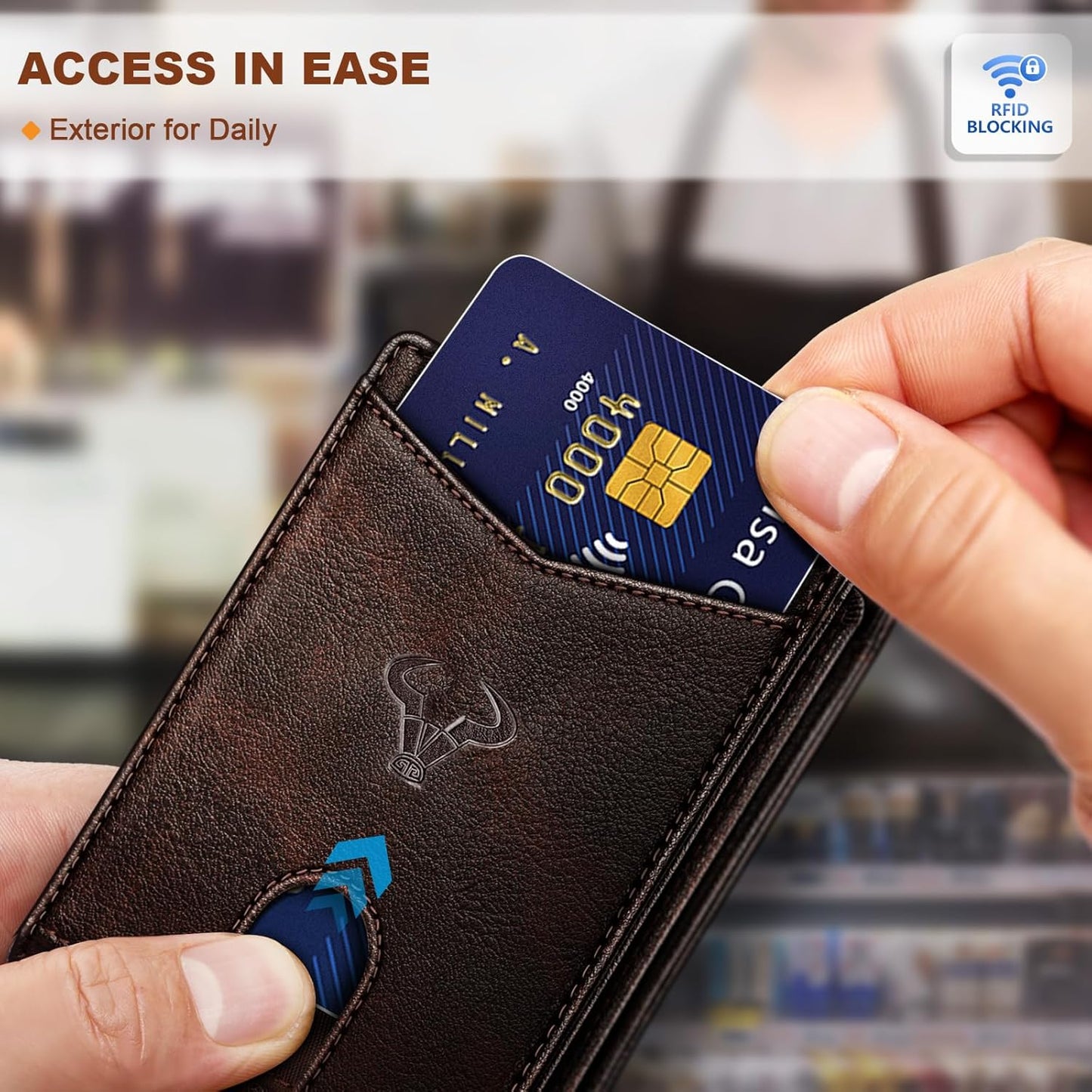 BULLIANT Men Wallet, Slim Leather Wallet Front Pocket Card Holder Gift For Men 11 Slots RFID Blocking