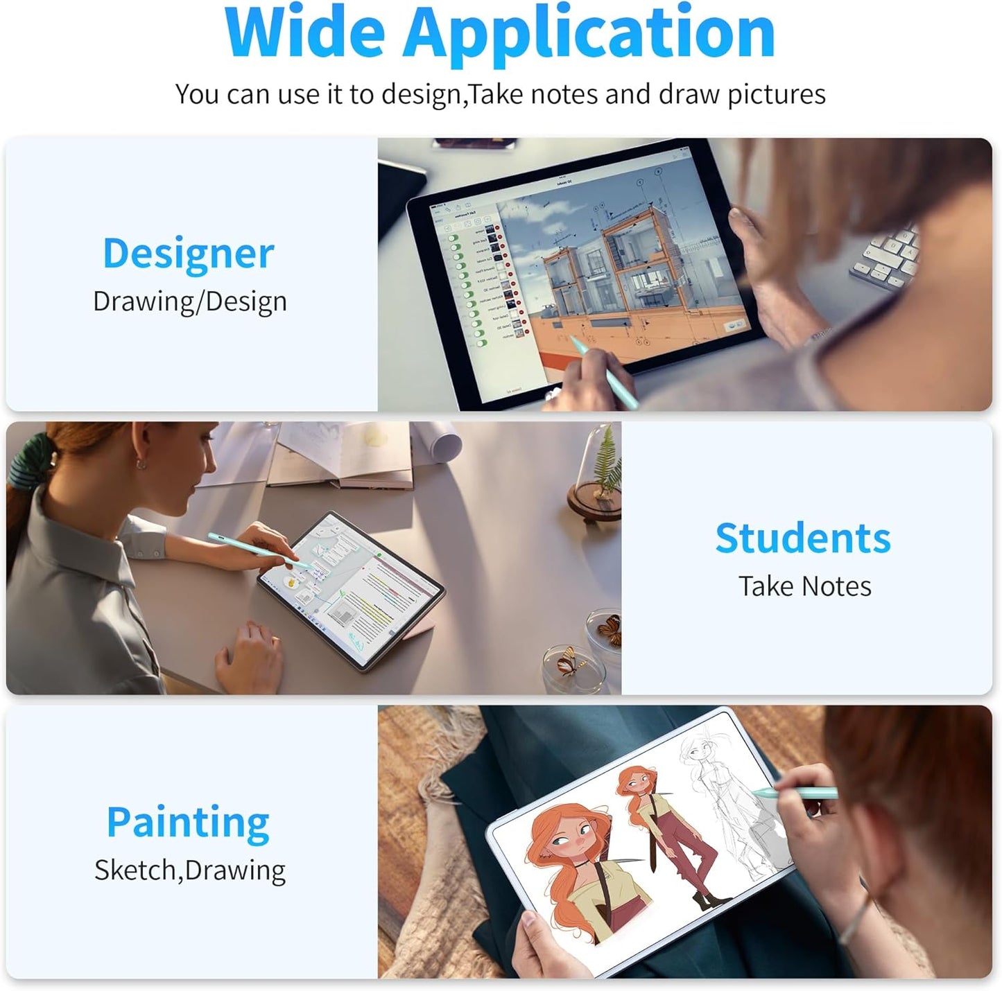Stylus Pens for Touch Screen, DRYMOKINI Stylist Pen Compatible for Android and iOS Tablet/Phones, Rechargeable Universal Stylus Pencil Compatible for A-pple/i-Pad/Phone Tablet, Light Blue