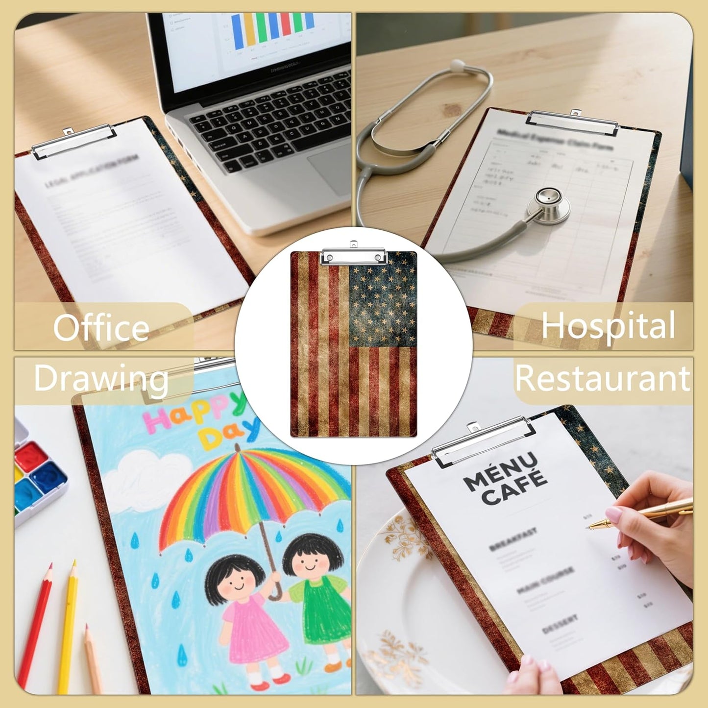 American Flag Plastic Clipboards,Decorative Plastic Acrylic Clipboard for Teacher Social Worker Students Office Supplies 8 * 12