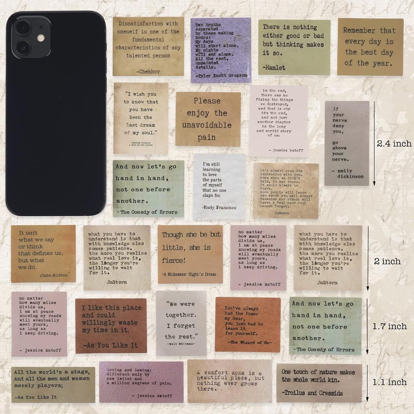 LakoArt 240 Pieces Retro Typewriter Style Motivational Quotes Stickers (2 Pcs. Each), Inspirational Vintage Journaling Stickers, Famous Words Scrapbook Sticker for Planner Bullet Junk Journal Laptops