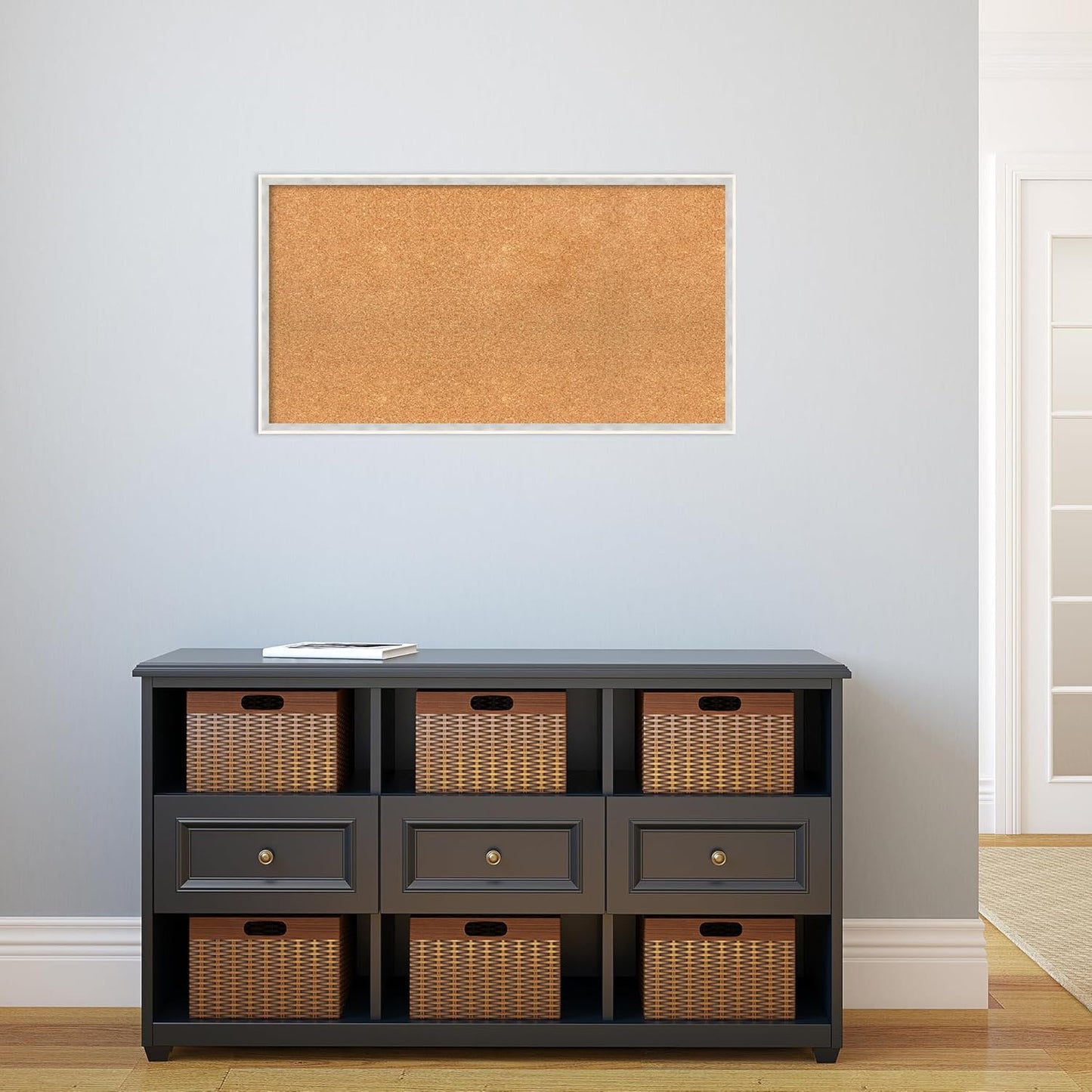 Amanti Art Natural Cork Board for Wall, 19x35 Vision Board with White Frame, Large Corkboard Office Decor for Home Organization, Modern Corkboard Pinboard to Display Items for Home Organization in