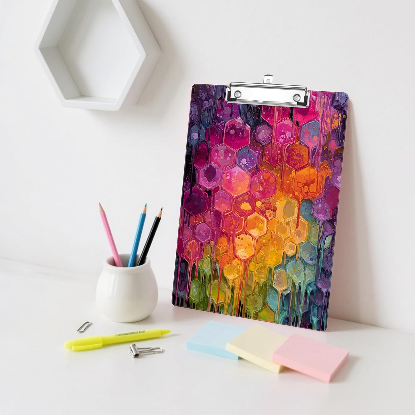 Watercolor Honeycomb Plastic Clipboards,Decorative Plastic Acrylic Clipboard for Teacher Social Worker Students Office Supplies 8 * 12