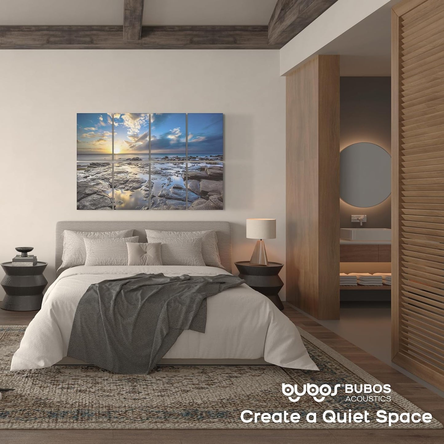 BUBOS 8 Pack Art Acoustic Panels Soundproof Wall Panel,47.2X31.4 Inches Sound Absorbing Panel,Self-adhesive Decorative Acoustical Wall Panels, Acoustic Treatment for Ceiling Home Office (Coastal rock)